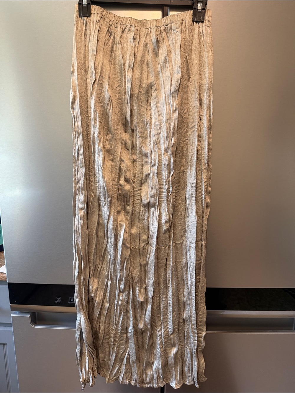 Crinkle Maxi Skirt in Beige with Elastic Waist